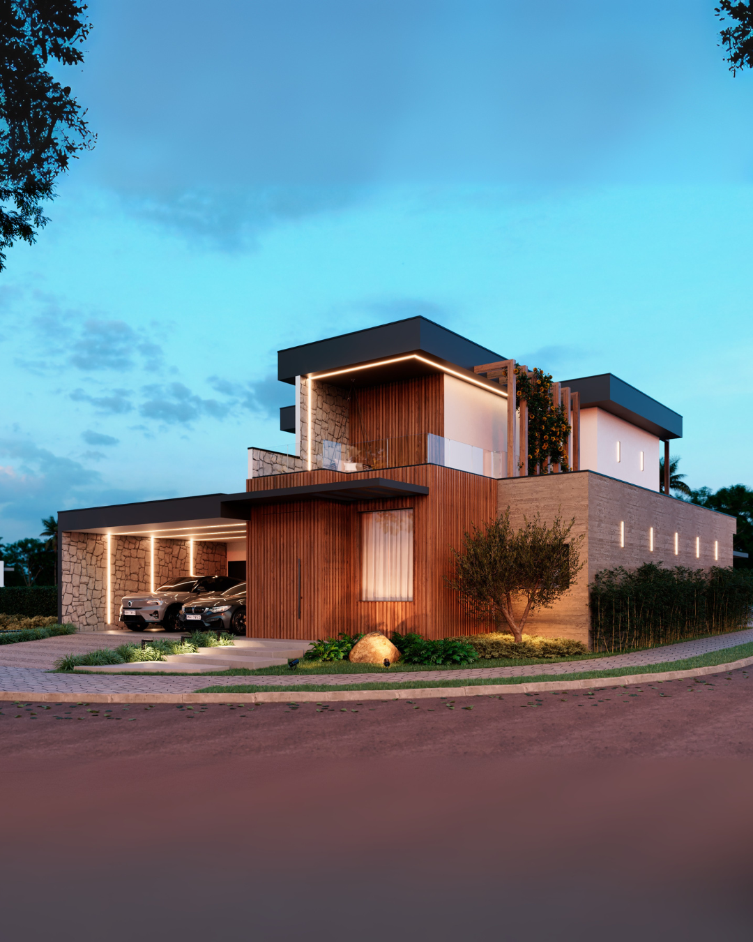 Fachada de projeto residencial contemporâneo do Espaço SoMa